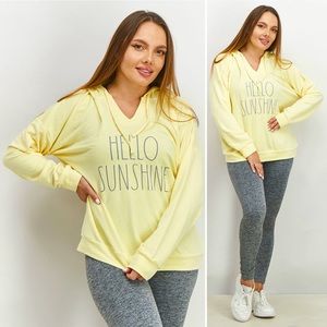 RAE DUNN. Yellow Hooded Sweatshirt w/Drawstring Graphic Print “HELLO SUNSHINE”